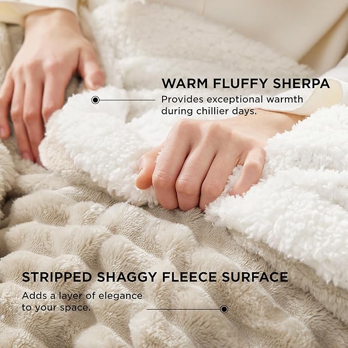 Bedsure Sherpa Blanket King Size for Bed - Super Soft, Cozy Fleece Thick Warm Blanket for Winter, GentleSoft Home Room Decor, Beige, 108x90 Inches