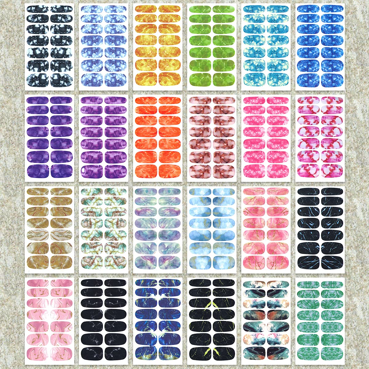 JERCLITY 24 Sheets Candy Gradient Color Marble Real Nail Polish Strips Stickers Adhesive Marble Nail Decals Stickers Full Nail Wraps for Women DIY Nail Art