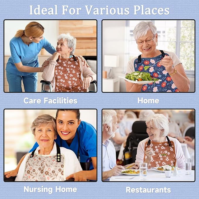 Adult Bibs-3 Pcs Washable Clothing Protector with Upgraded Crumb Catcher