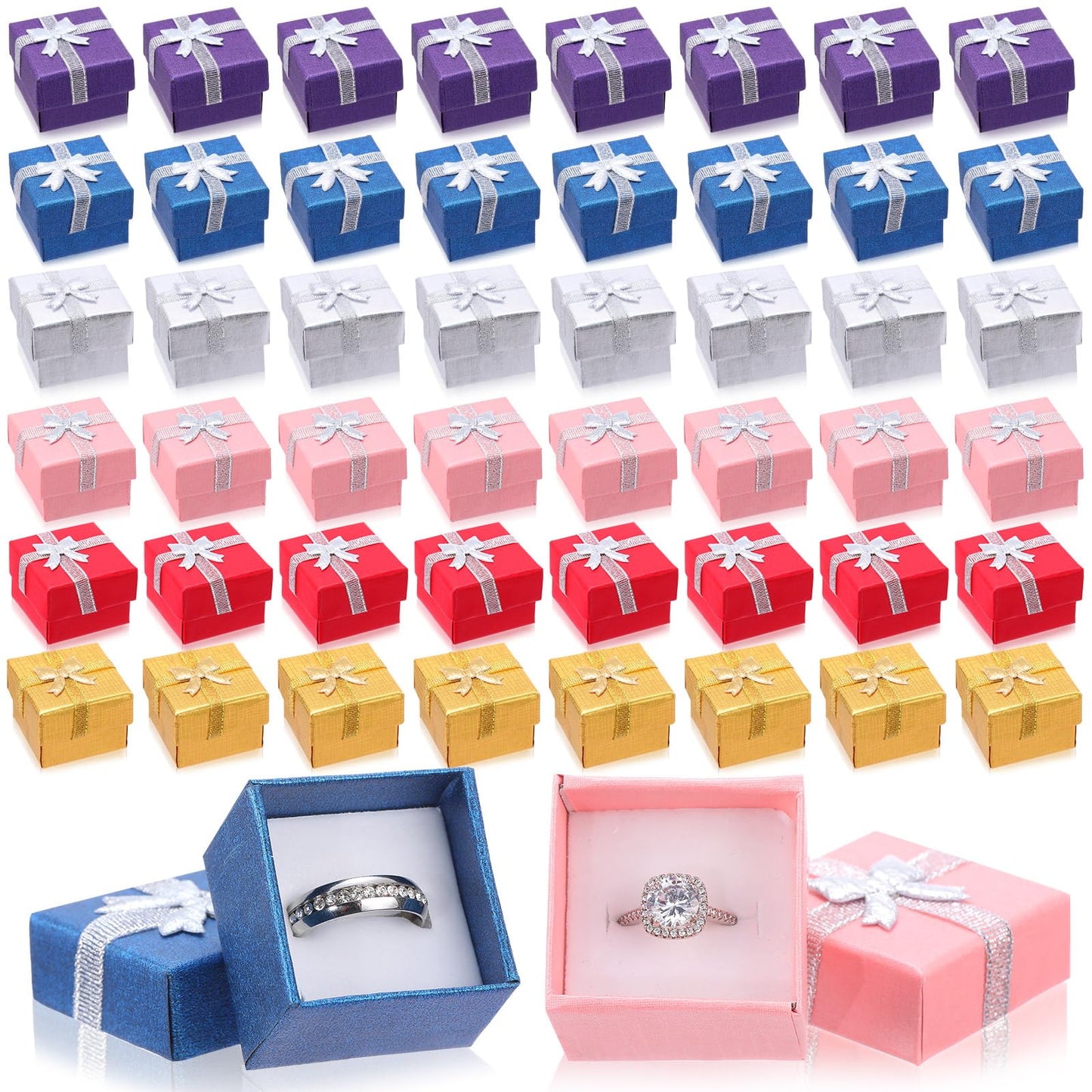 Bucherry 72 Pcs Ring Box Bulk Cardboard Jewelry Gift Boxes with Ribbon Bow Small Earring Case for Wedding Mothers Day Packaging(Modern Color)