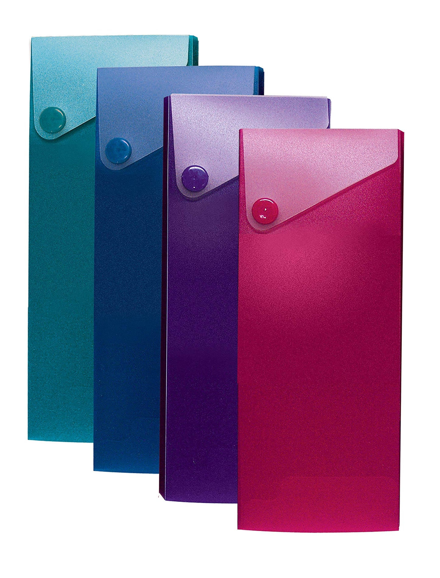 Better Office Products Slider Pencil Case, Box of 24, Semi-Rigid Poly Plastic with Button Snap Closure, Assorted Colors,
