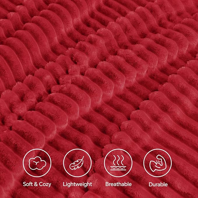INFIIXSO Sherpa Throw Blanket for Couch - Super Soft & Warm Striped Fleece Blanket, Cozy Plush Fluffy Blanket All Season Use (Red, 60x80 Inches)