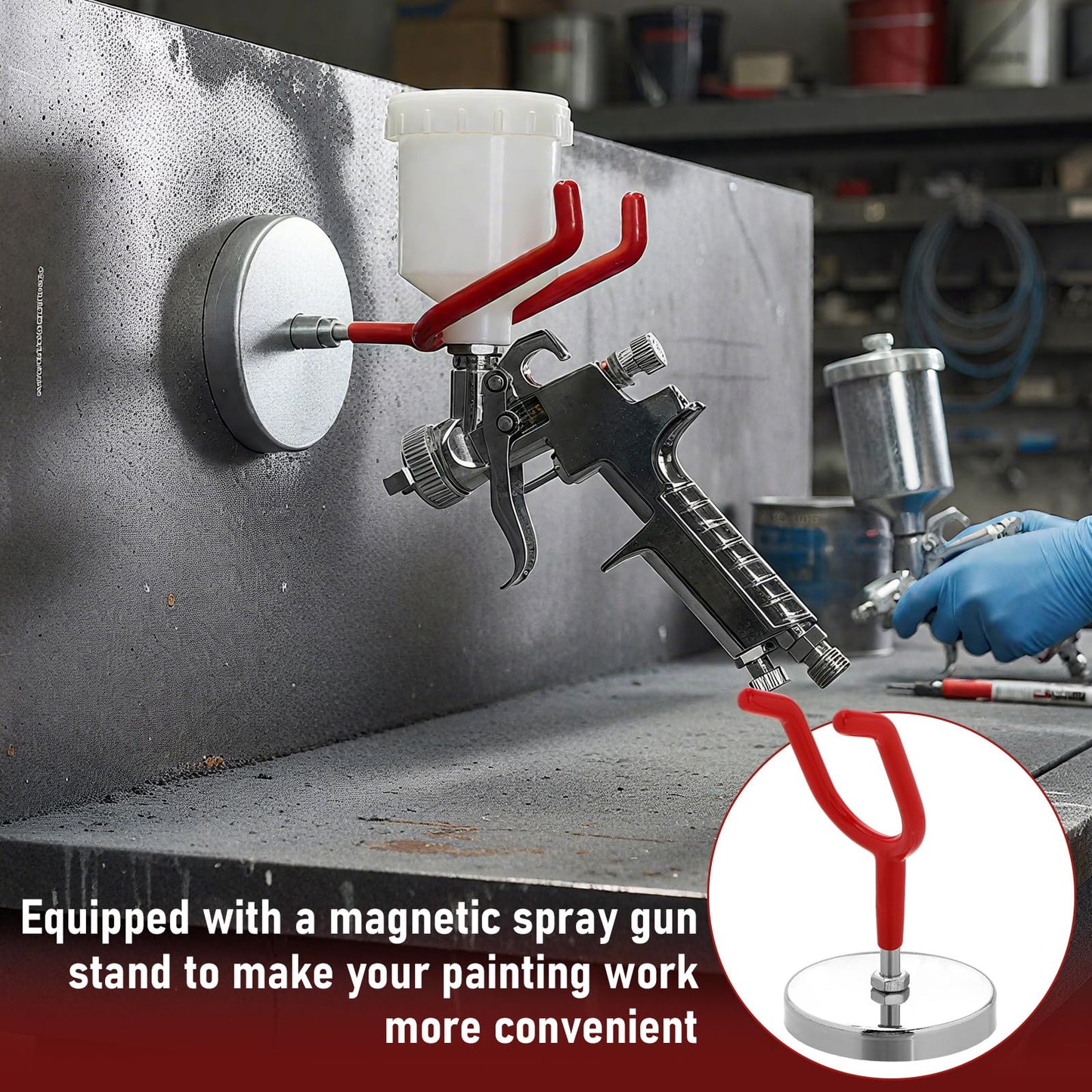 LEIFIDE 4 Pcs Magnetic Paint Gun Holder Stand Compatible with Most Paint Spray Guns Ideal for Spray Booths, Workstations, Body Shop Wall