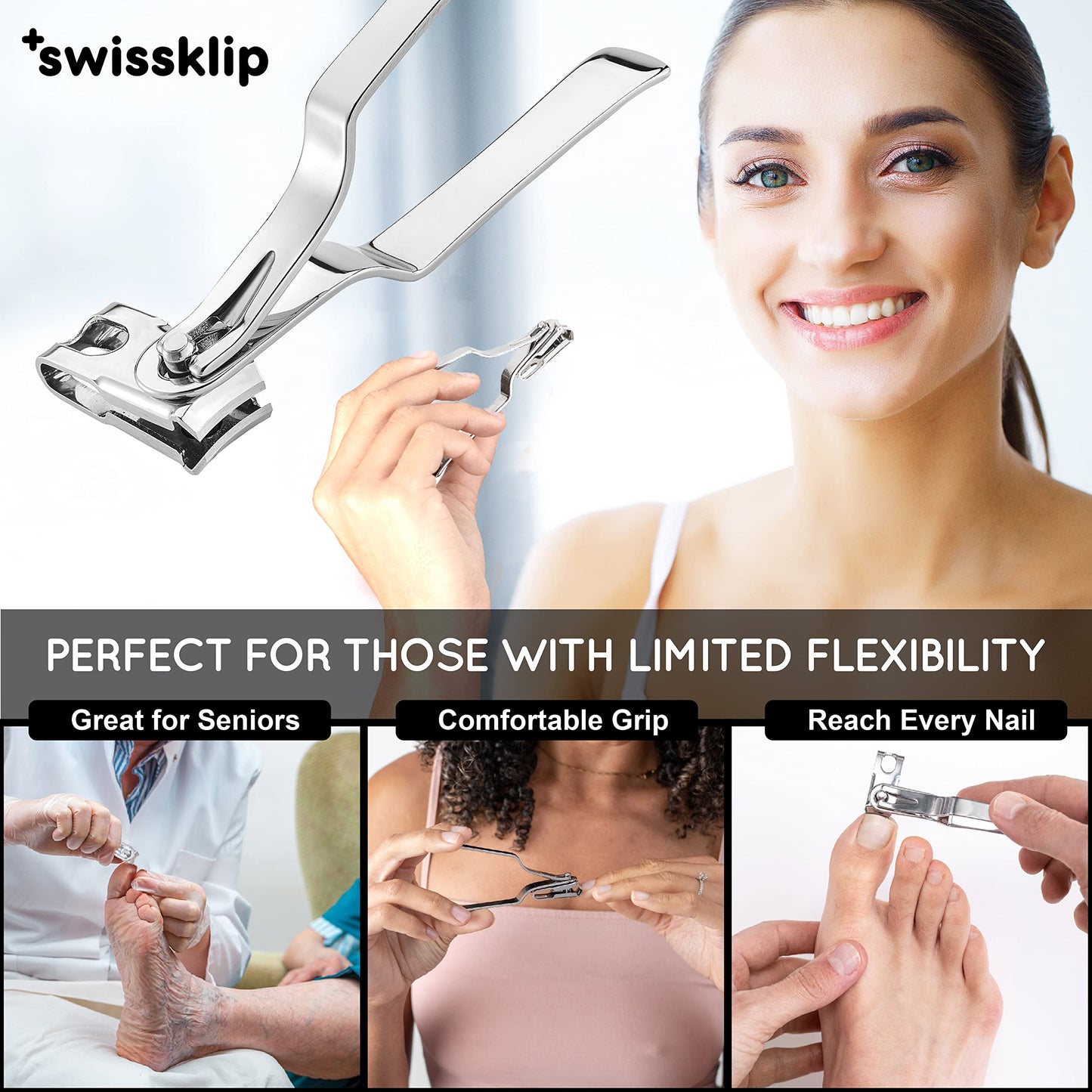 Swissker by Swissklip Nail Clippers for Men & Women I Finger Nail Clippers for Adult with 360 Degree Rotating Head I Fingernail Clippers for Women I Surgical-Grade Stainless Steel Material (2 Pack)