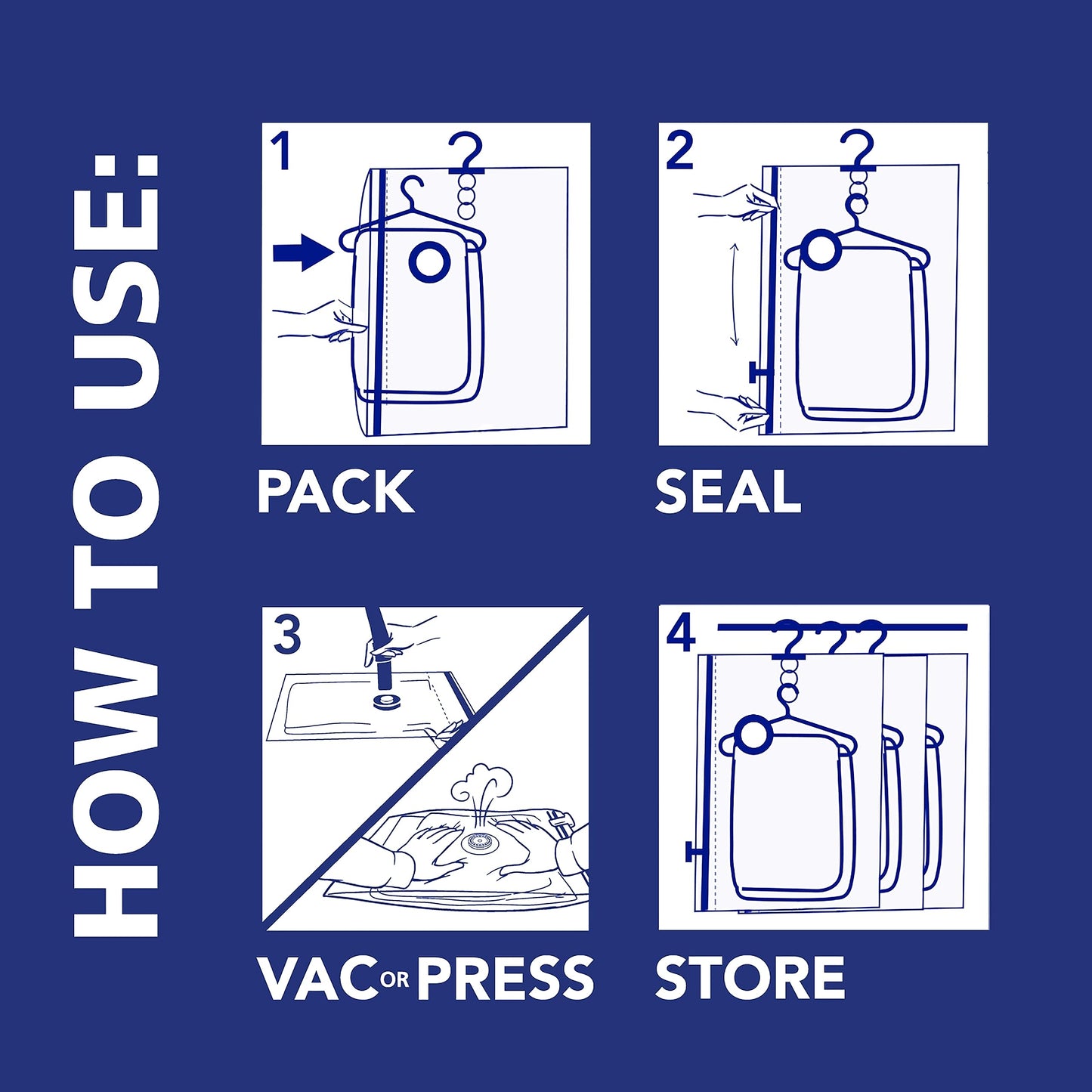 Hefty Hanging Compression Bags 3 Extra Long Vacuum Garment Storage Bags for Clothes, Travel, Closet Organization (60 X 27 Inches) (X-Large)