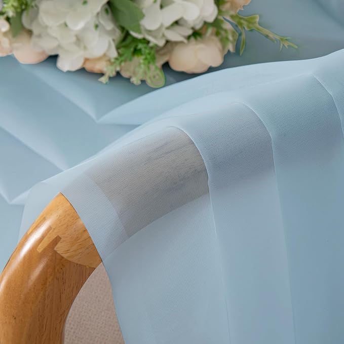 Lecloud Sky Blue Sheer Curtains for Bedroom 54 Inch Length 2 Panels, Durable & Soft Touch Solid Voile Curtain with Dual Rod Pockets, Bathroom/Kitchen/Living Room Window Gauzy Drapes, 40W x 54L