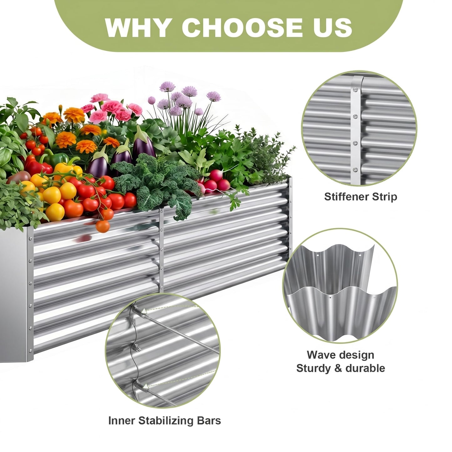 AHEONLAR 2 Pack 8×4×1.5ft Galvanized Raised Garden Beds Outdoor, Rectangle Sturdy and Durable Planter Boxes for Vegetables, Fruits, Flowers and Plants, Easy Assembly, Silver Grey