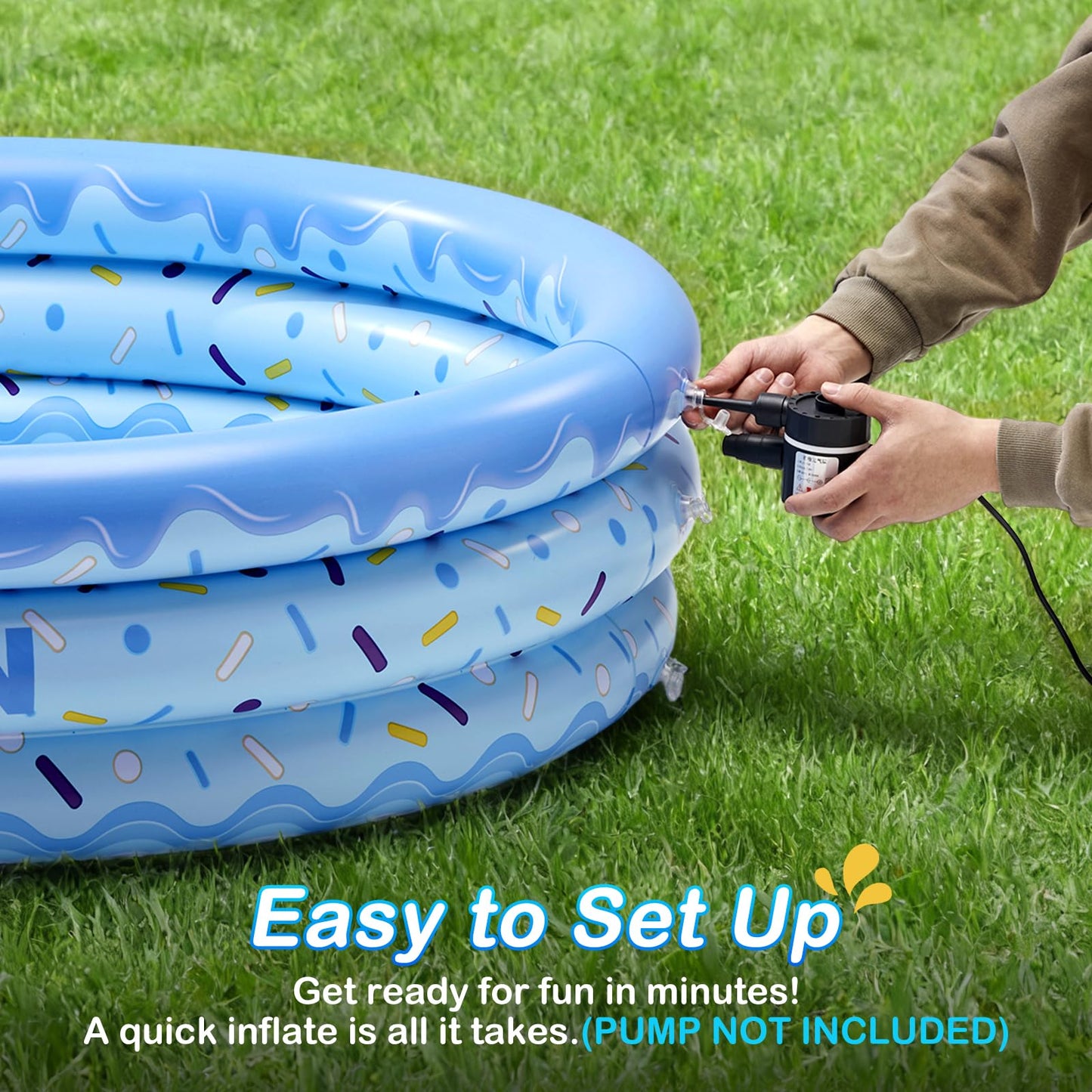 Inflatable Baby Pool Small Kiddie Swimming Pool, 3 Rings Round Pad Pool for Kids & Toddler, 48"X12" Portable Indoor Ball Pit Toys, Outdoor Water Play for Girl/Boy (Blue)
