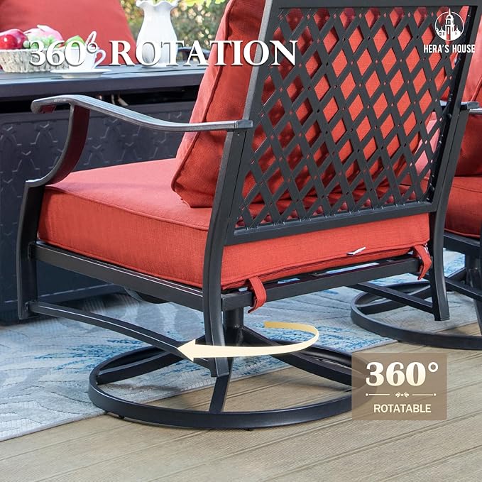 HERA'S HOUSE 7 Piece Patio Furniture Set, 4 x Leg Chair, 2 x Cushioned Ottoman, 1 x 3-Seat Sofa, All Cushioned 9 Seats Metal Outdoor Conversation Set for Lawn Garden Backyard