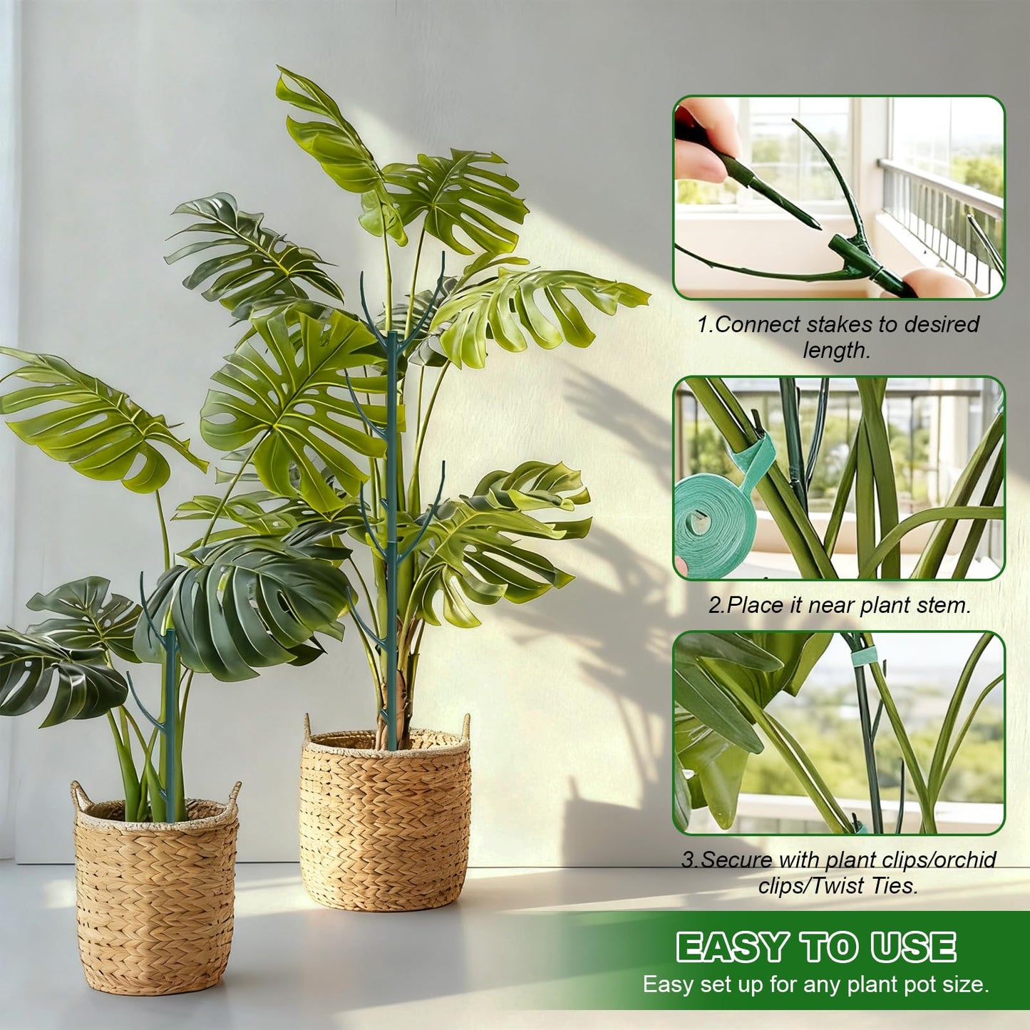 5pack Adjustable Plant Support Pole – Stackable Indoor/Outdoor Support Pole with Clamps, Suitable for Supporting Monstera and Climbing Plants, Garden Accessories, Perfect Replacement for Plant Stakes