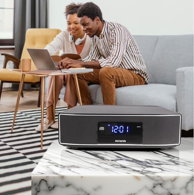 AIWA Exos Home Speaker, Premium 30W RMS Sound System with CD Player, Bluetooth Connectivity, FM Radio, Optical Digital Input, Dual 1” Tweeters + Dual 2” Bass Units, IR Remote Control