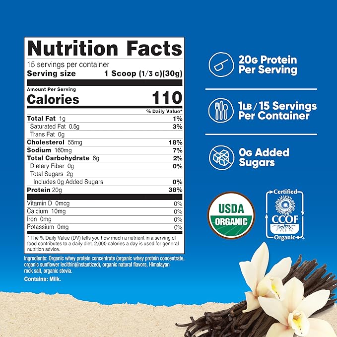 Nutricost Organic Whey Protein Concentrate, French Vanilla Flavored, (1LB) - Gluten-Free, Non-GMO