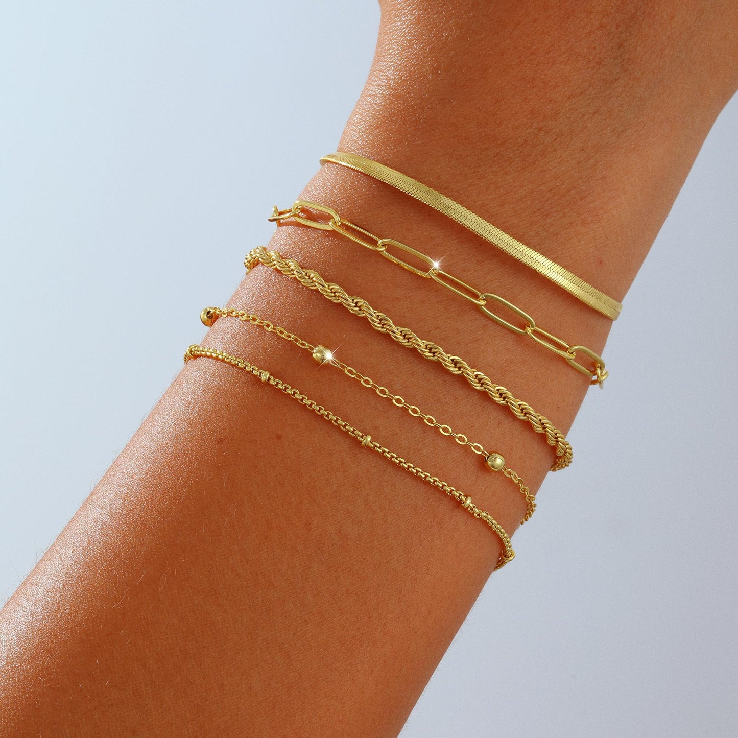 VIROMY Gold Bracelets for Women Waterproof,14K Gold Plated Layered Stackable Bracelet Adjustable Size Jewelry Sets Gifts 5PCS