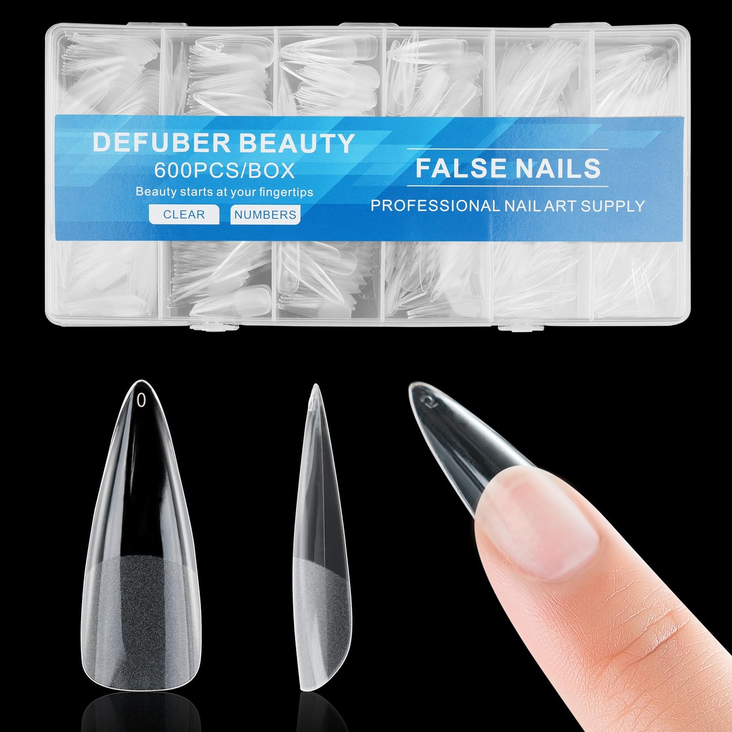 Half Matte Long Pointed Fake Nail Tips, Soft Gel Pre-Shaped Nail Tips, Full Cover False Nails with Clear Box for Nail Salons and DIY Nail Art, 600PCS/12 Sizes
