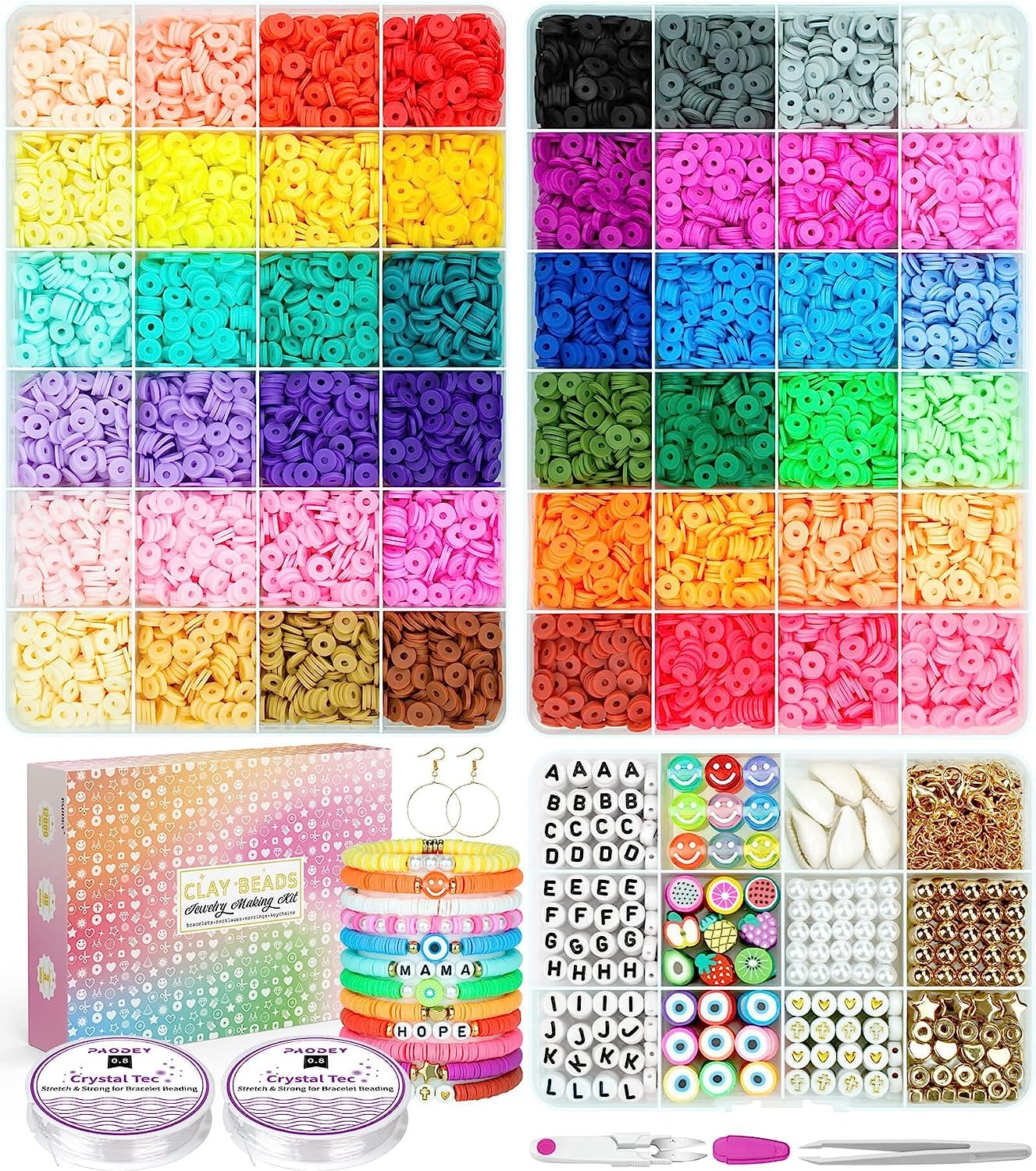 Sistenia Bracelet Making Kit, 12000Pcs Clay Beads 48 Colors in 3 Boxes, Friendship Bracelet Kit with Elastic Strings, Polymer Spacer Beads, Jewelry Making Crafts Gift for Teens Adults
