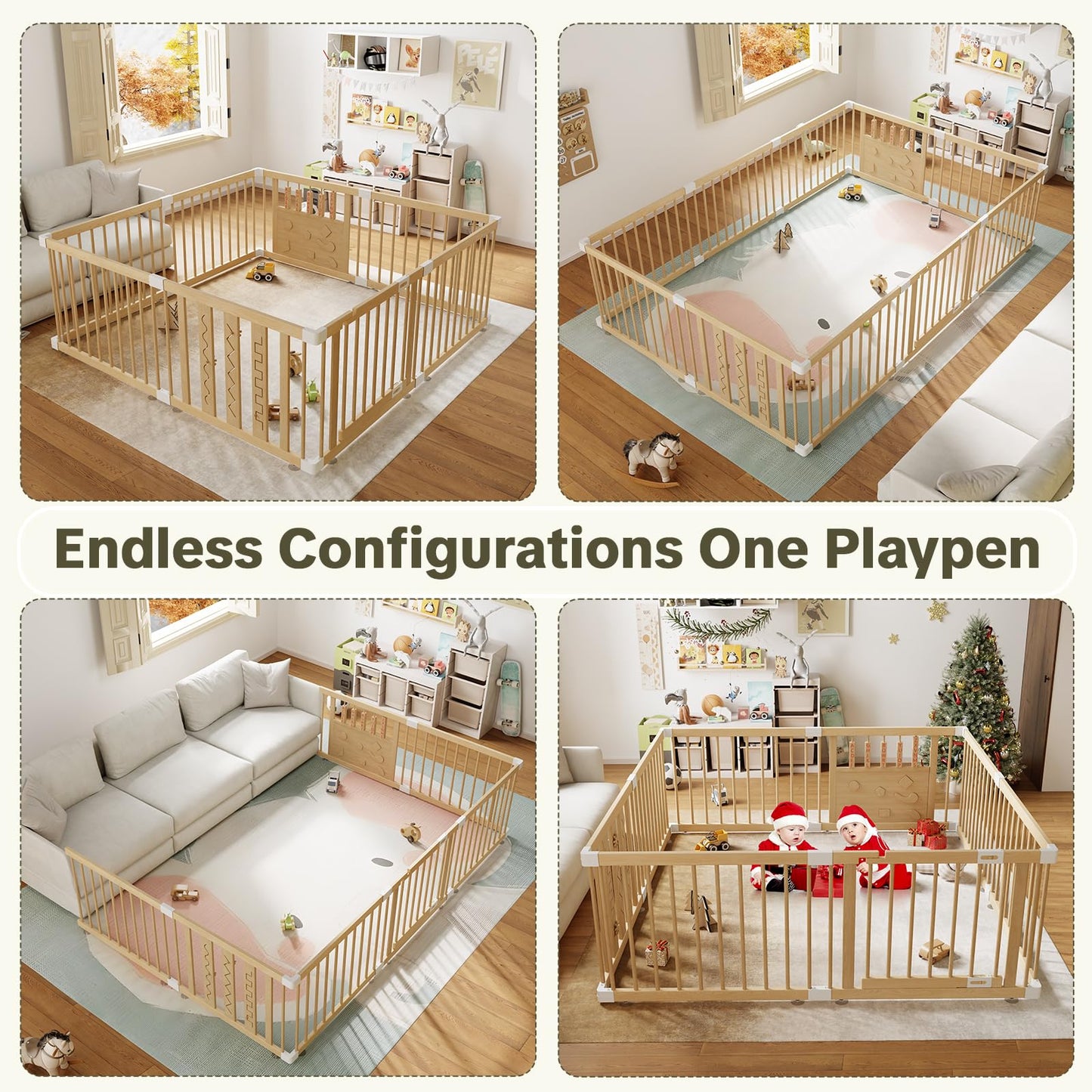 RUMBALUXY Wooden Baby Playpen and Coffee Table