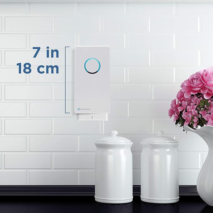 Germ Guardian GG1100W 7” Pluggable Small Air Purifier, Small Room Wall Air Sanitizer, Freshens Air, UV-C Light Kills Germs, Reduces Odors from Pets, Cooking, Mold, GermGuardian, 1-Yr Wty (White)