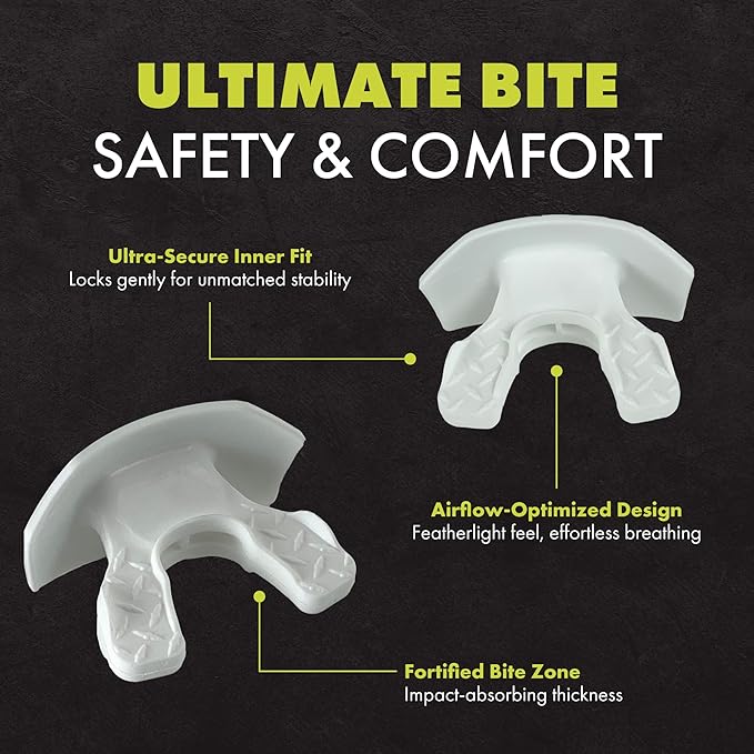 DAMAGE CONTROL Youth Football Mouth Guard – Breathable No Boil Mouthpiece, Protects Lips & Teeth, Works with Braces, Includes Helmet Strap – Sports Gear & Accessories (White)