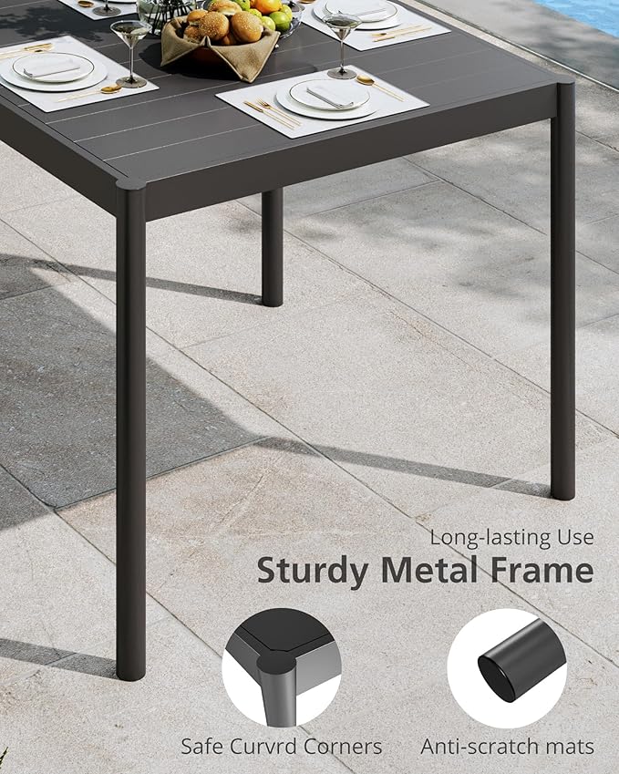 Aluminum Patio Dining Table for 2-4 Person, 34 in x 36 in Rectangle Outdoor Dining Table With Aluminum Tabletop and Metal Frame for Deck Garden Lawn Backyard, Black