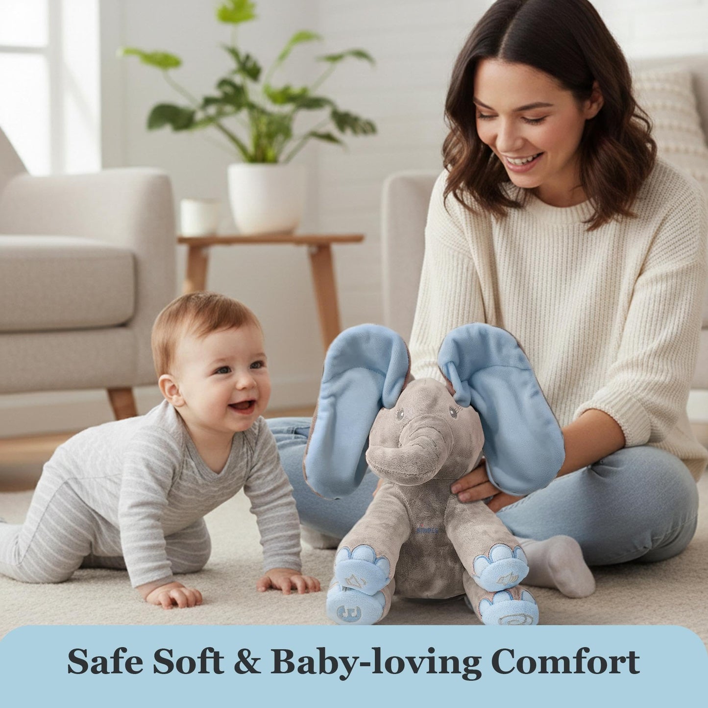Dimple Kyle Elephant Stuffed Animal Toy - Animated Plush Blue Singing Elephant, Interactive Musical Peek-a-Boo for Babies, Kids, for Toddlers, Ages 0 and Up(Battery Included)