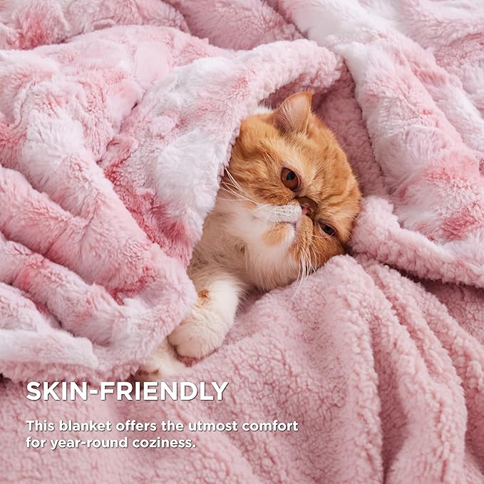 Bedsure Sherpa Blanket Twin Size - Soft, Fuzzy & Fluffy Faux Fur - Warm, Cozy Blanket for Couch, Sofa and Bed, Tie Dye Design, Pink, 60x80 Inches
