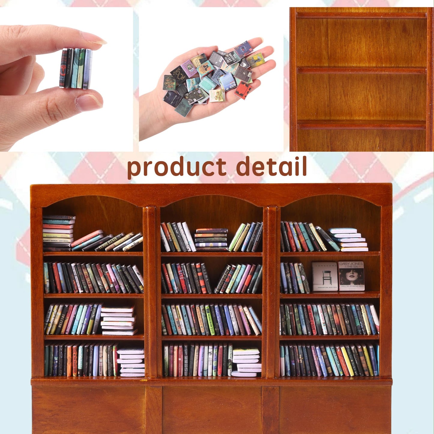 DIYDEC Mini Bookshelf with 240pcs Mini Books Sofa Desk Plant Miniature Anxiety Bookshelf Ornament Tiny Small Library Decor Shake Away Your Anxiety for Book Lovers Gift Home Room Office