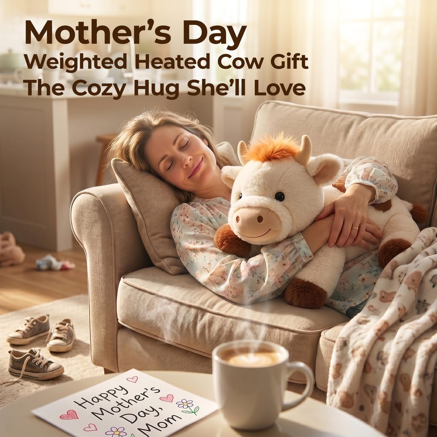 Mewaii Weighted Stuffed Animals for Adults & Kids, 2-5 lbs - 23" Heatable Coolable Cow Plush, Microwavable Adjustable Removable Inner Pad, Realistic Hug Comfort Gift (White)