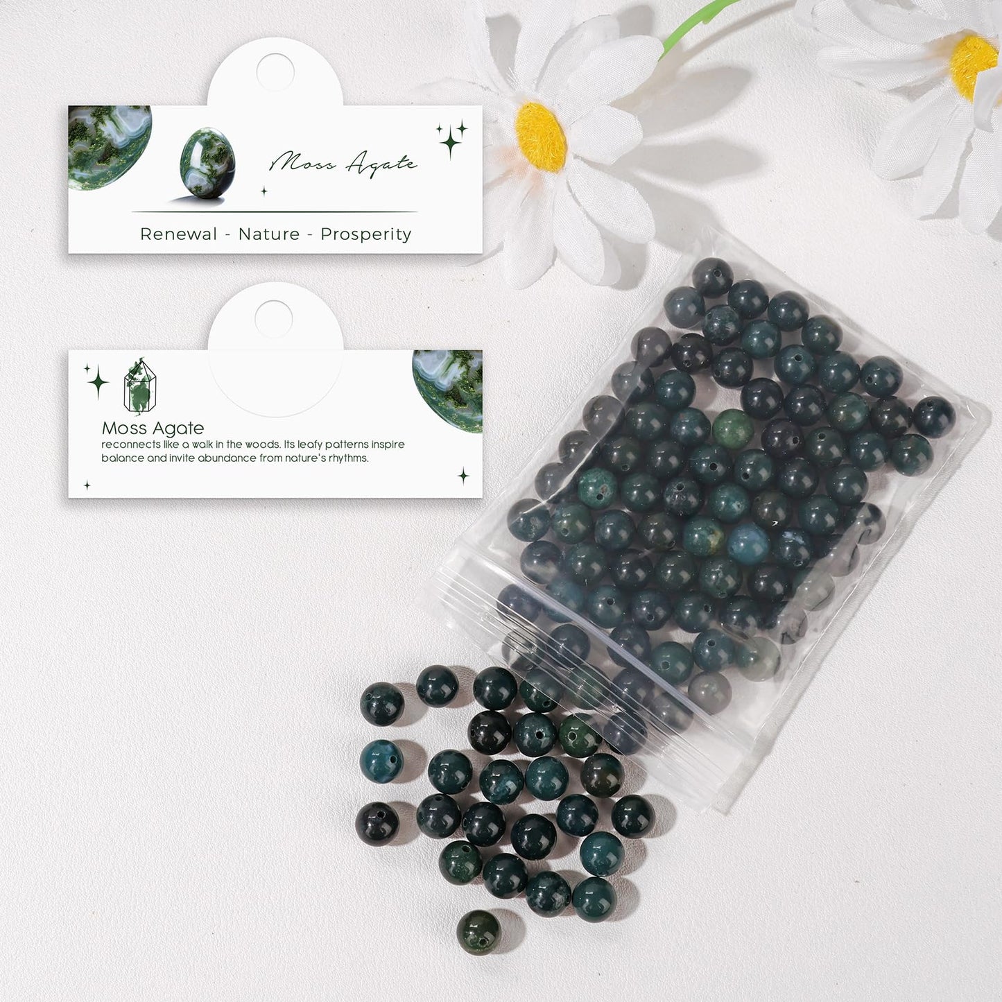 Raicegs 100pcs 8mm Moss Agate Beads Natural Gemstone Beads Round Loose Beads for Jewelry Making DIY Bracelets Necklace