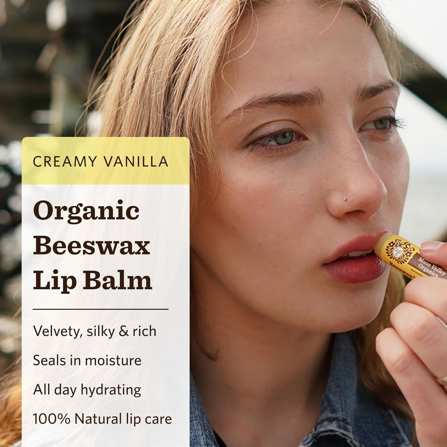 Moon Valley Organics Beeswax Lip Balm for Moisturizing Lips and Cuticles (VELVETY VANILLA, 1-Pack)