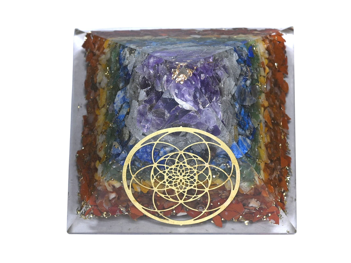 Amazing Gemstone Large Orgone Pyramid | Natural Chakra Pyramid Crystal | Seed of Life Orgonite Pyramid | Organ Pyramids Positive Energy Healing