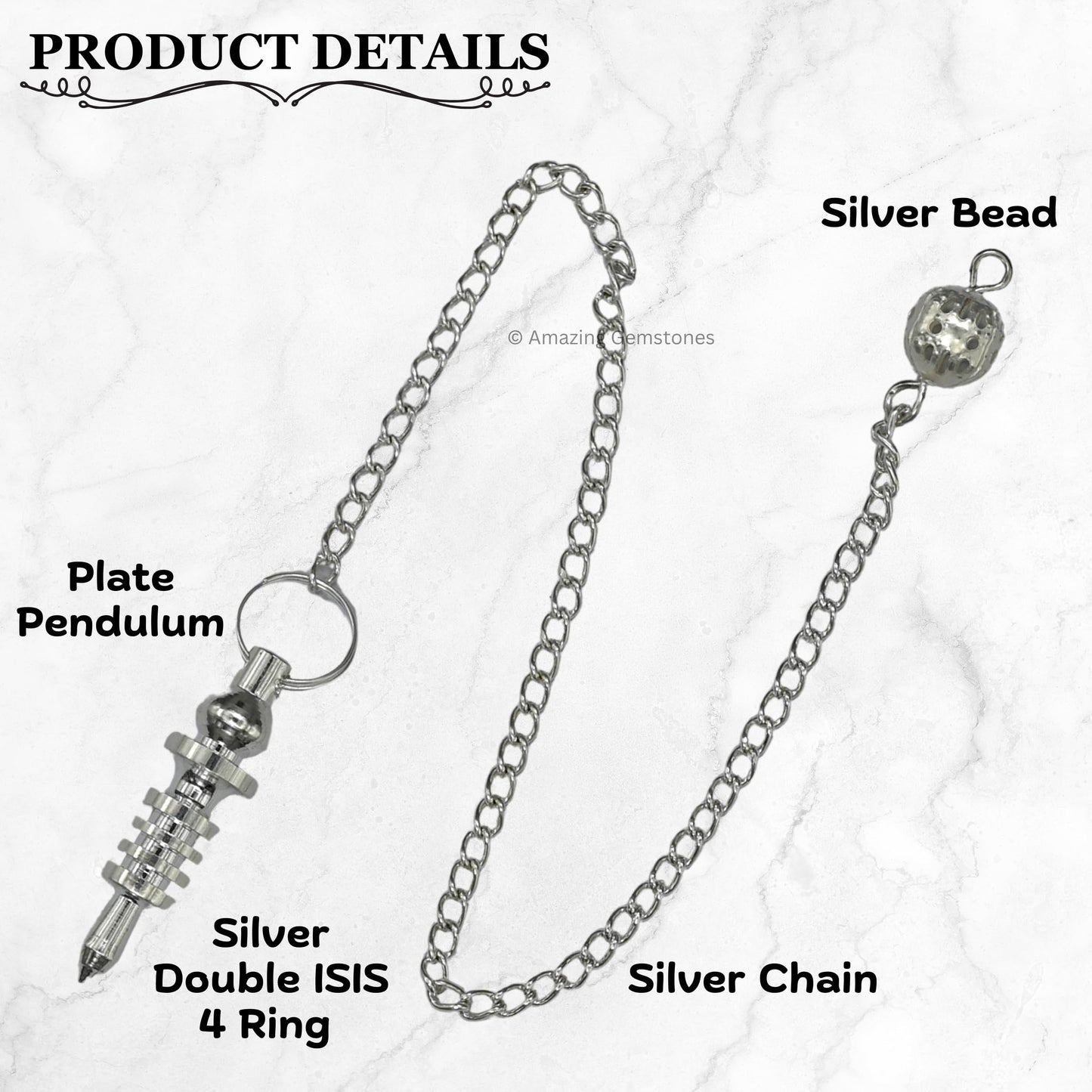 Amazing Gemstone Healing Metal Pendulums for Divination, Silver Double ISIS 4 Ring with Plate Steel Copper Pendulum High Energy Pendulo de Bronce Pendulos de Mesa MP96