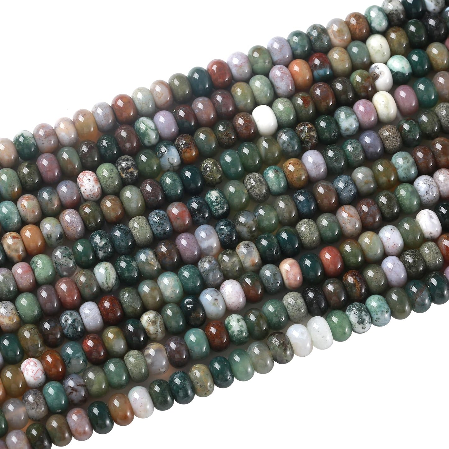 76pcs 5x8mm Natural Stone Indian Agate Rondelle Spacer Loose Beads Abacus Disk Stone Round Loose Gemstone Beads for Jewelry Making DIY Bracelet Necklace