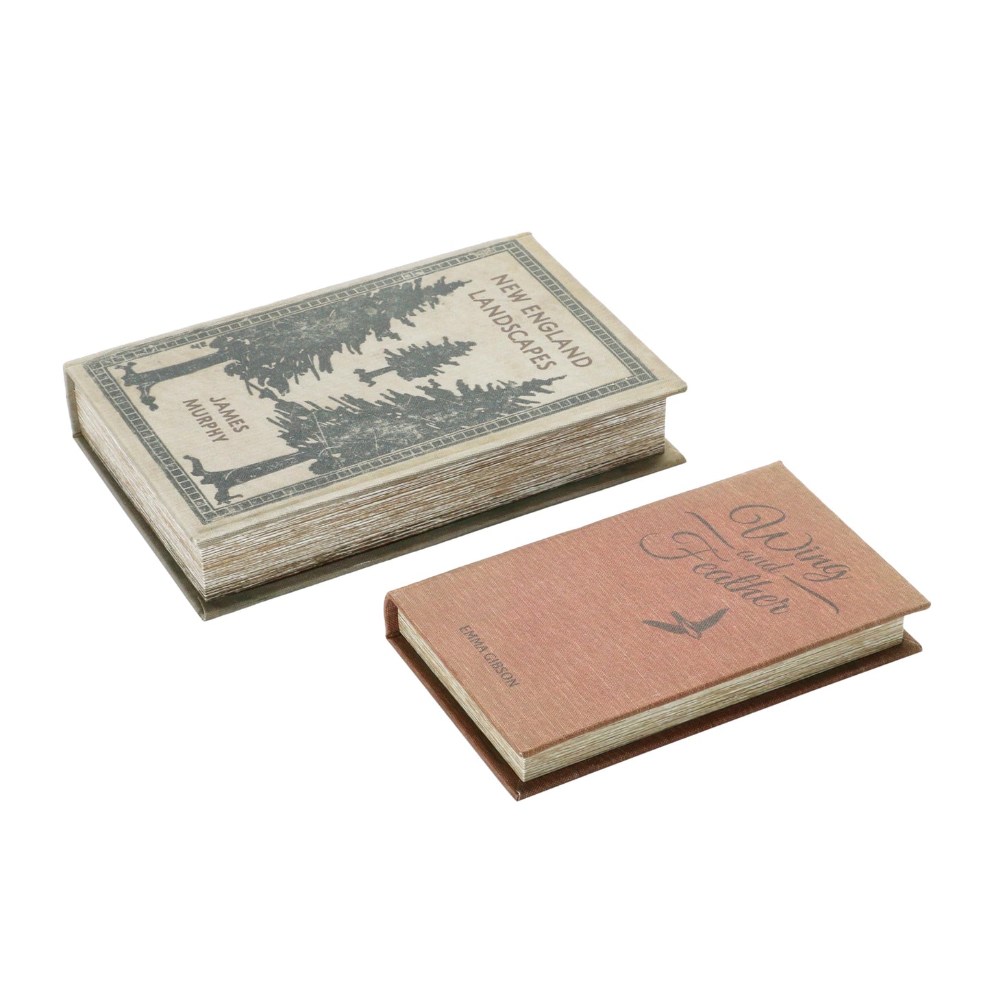 MDF & Canvas Book Storage Boxes, Set of 2 New England Landscapes