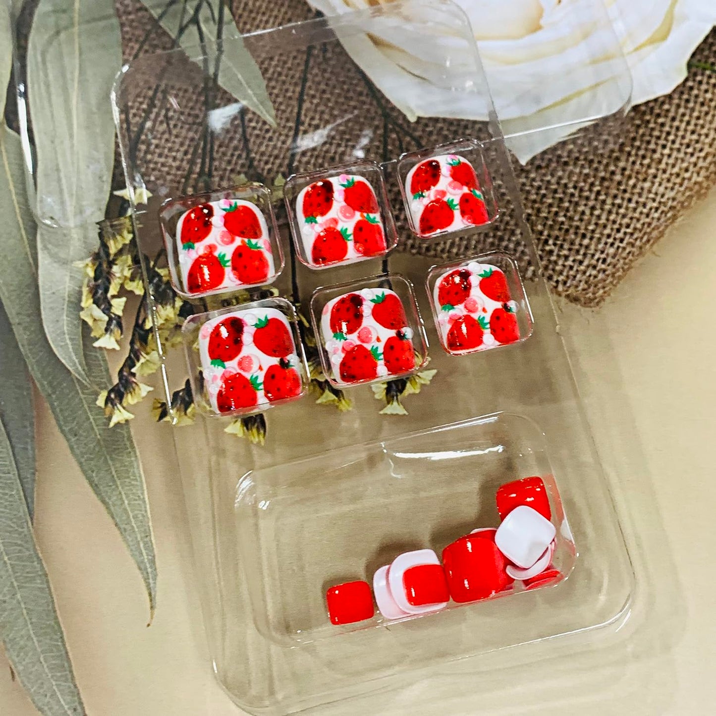 FIEONCIY Press on Toenails with Designs Acrylic Fake Nails for Toe Artificial False Nails with Charms Glue on Toe Nails for Spring Summer Stick on Toenails for Women Girls(JL004)