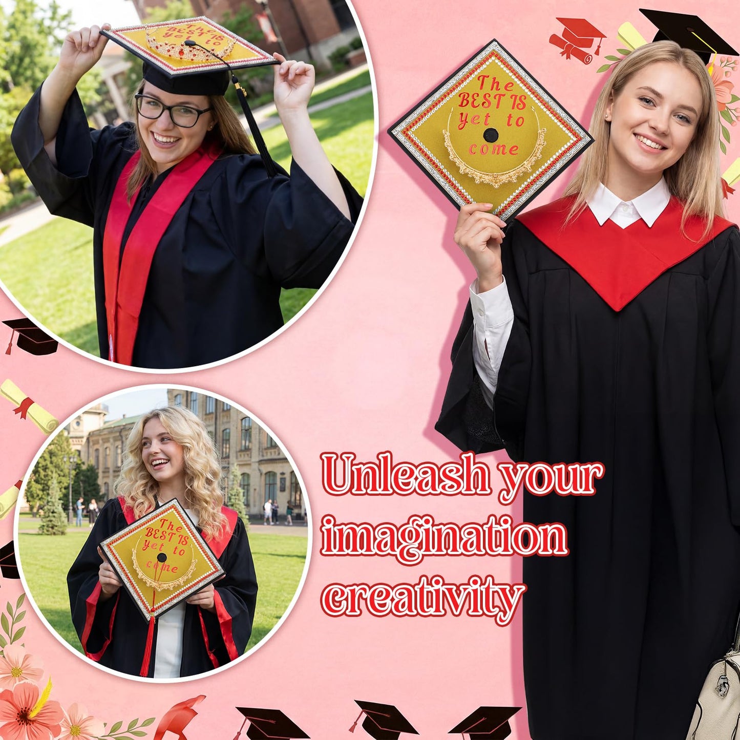 Dunzoom 2026 Crown Graduation Cap Decorations Kit Tiara Crown for Graduation Hat DIY Letter Stickers Construction Paper for Grad caps 2026 Grad Cap Decoration DIY for Gard Party Supplies(Red)