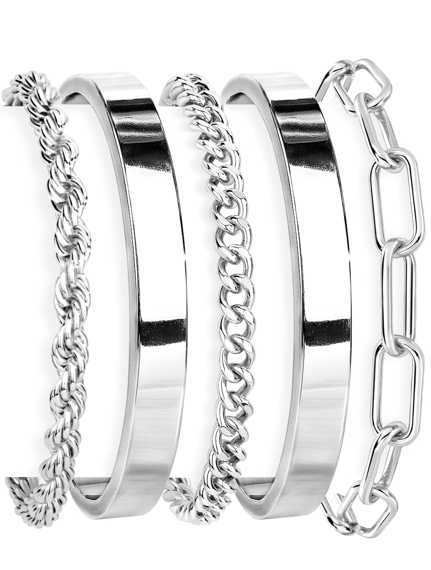 Gokeey Chunky Silver Bracelets for Womenc Trendy, Silver Cuff Bracelet Non Tarnish Rope Cable Paperclip Cuban Link Chain Bangle Bracelet Set Jewelry