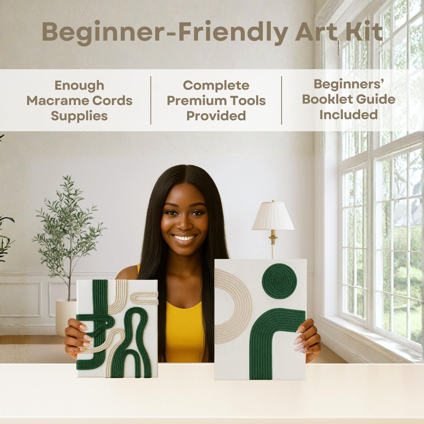 DIY Rope Canvas Kit for Beginners - Complete Macrame Ropes Supplies & Tools | DIY Macrame Art Wall Hanging Decor Starter Set, Craft Kits for Adults, Boho Wall Art Aesthetic Home Decoration (Green)