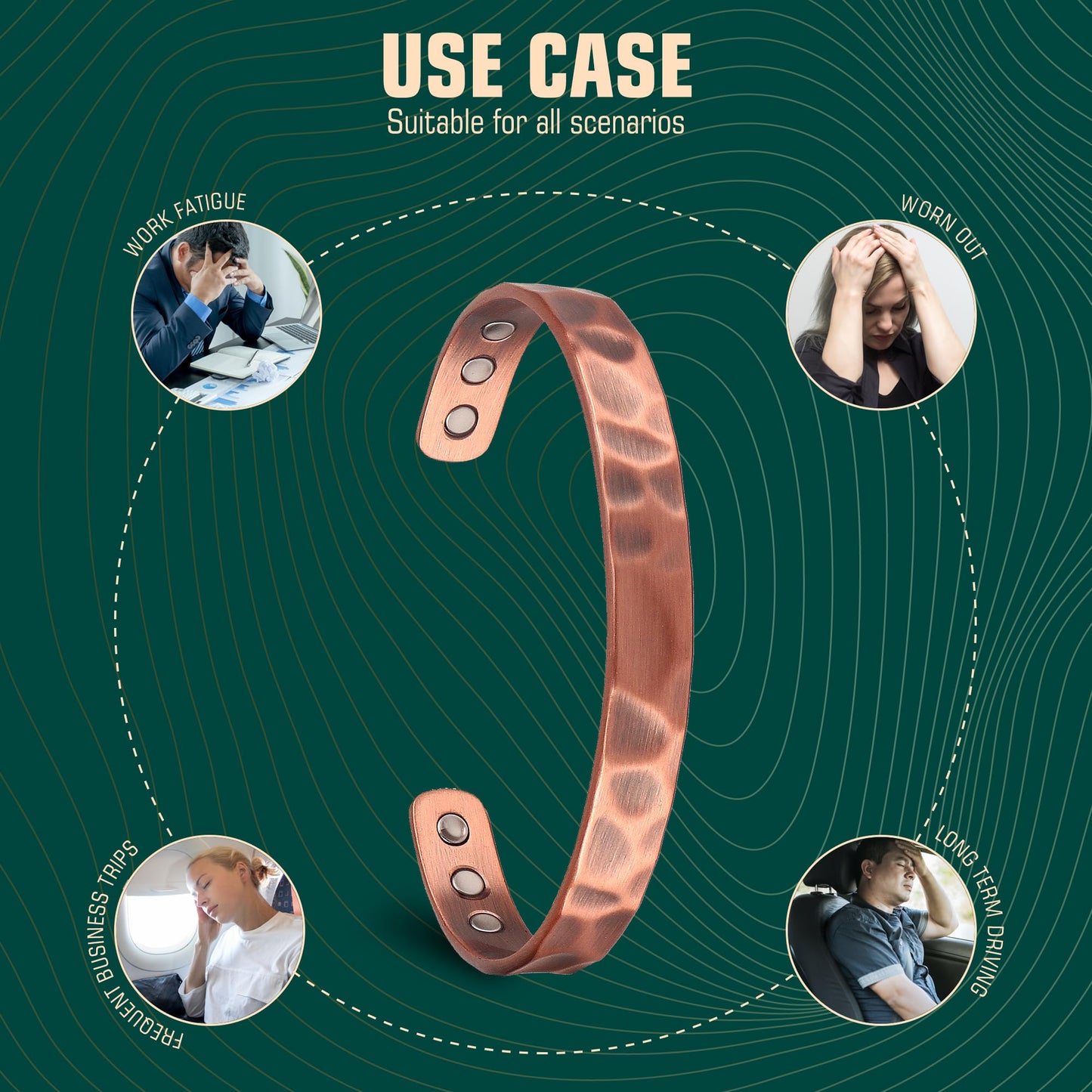 FASCIO Copper Bracelet and Ring, Copper Bracelet with 6pcs 3500 Gauss Magnet for Lymphatic Drainage,Magnetic Field Therapy(Cuff * 1 · Ring * 1)