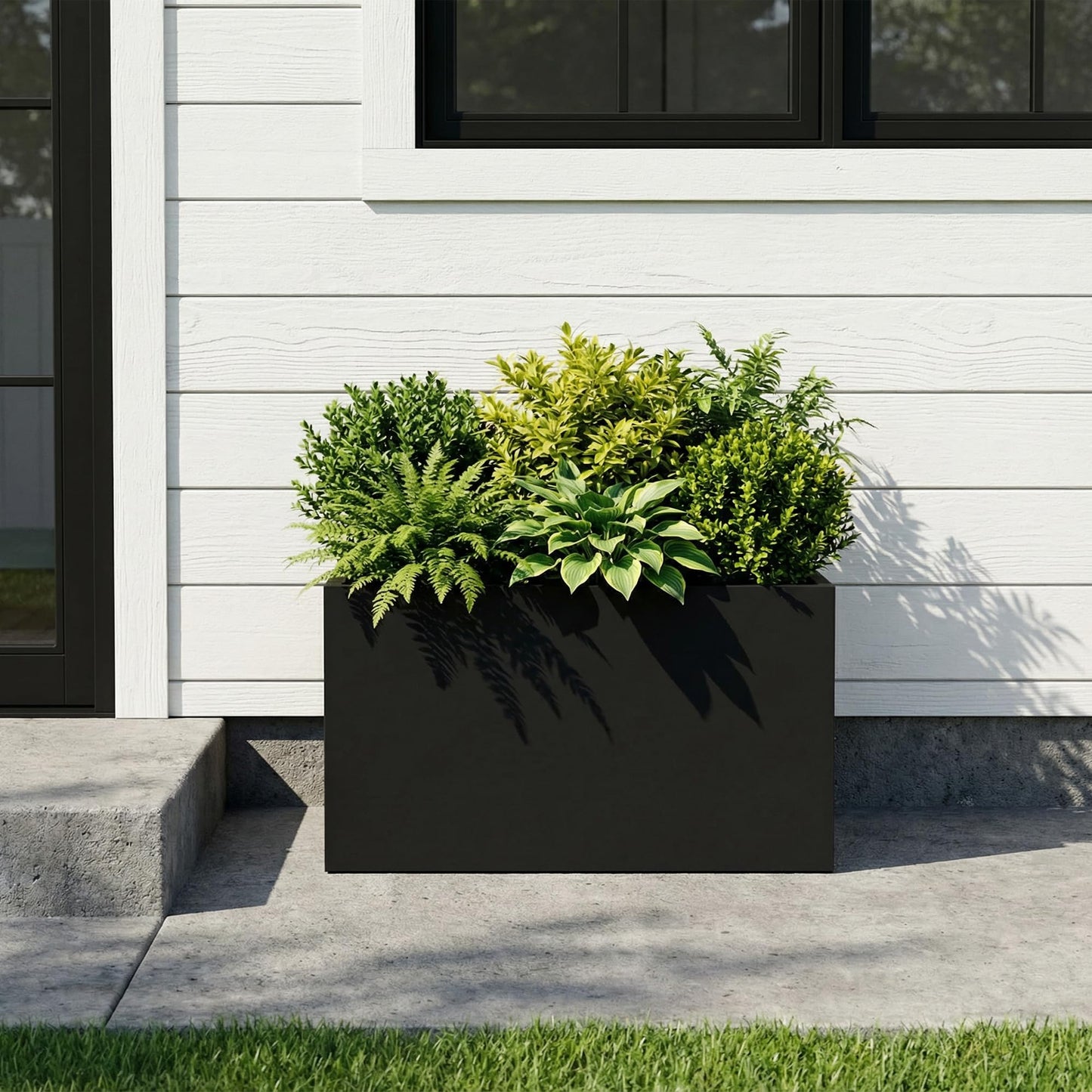 Casaphoriar Metal Planter Box 16"x10"x10", Rectangular Planter and Drainage Holes, Perfect for Outdoor Patio and Balcony Decor, Black
