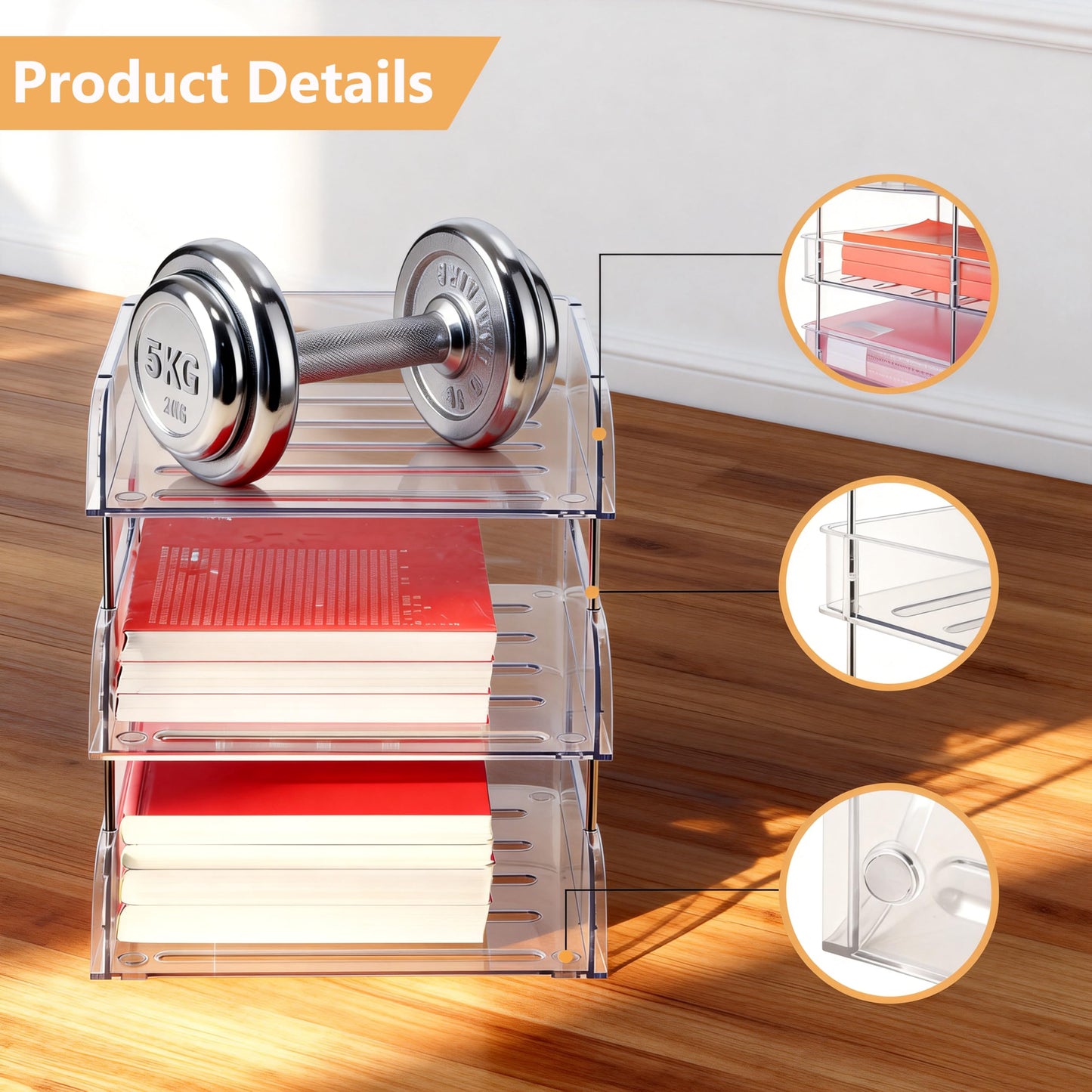 Desk Organizer and Storage,3-Tier File Paper Tray Organizers,Stackable Clear Desktop Organizer for Documents,Book Magazine Storage,Office Supplies (Clear,3 Pack)