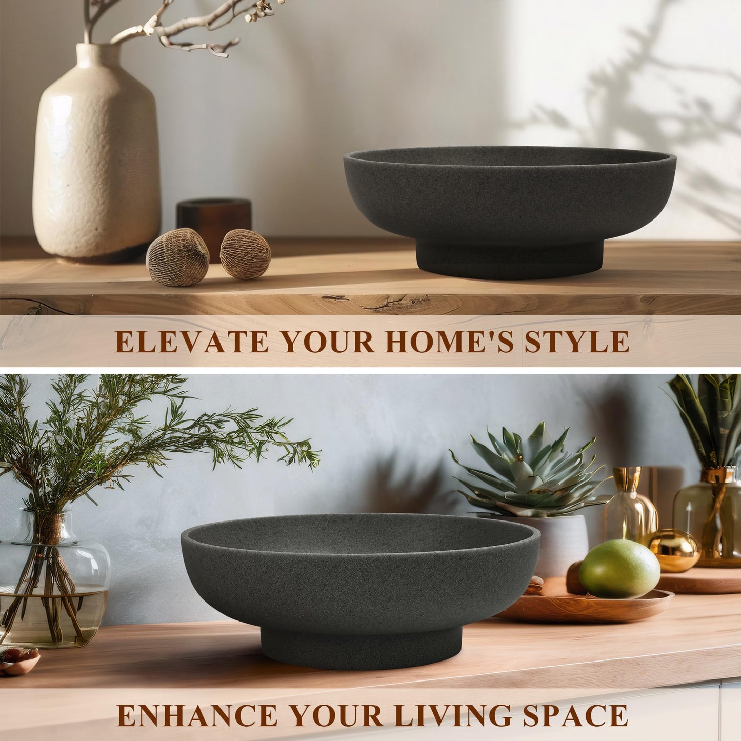 YMXYJM Large Decorative Resin Bowl, Modern Handicraft Bowls for Home Decor, Decorative Fruit Bowl for Kitchen Counter, Stylish Key Bowl for Entry Table, Artificial Stone Black