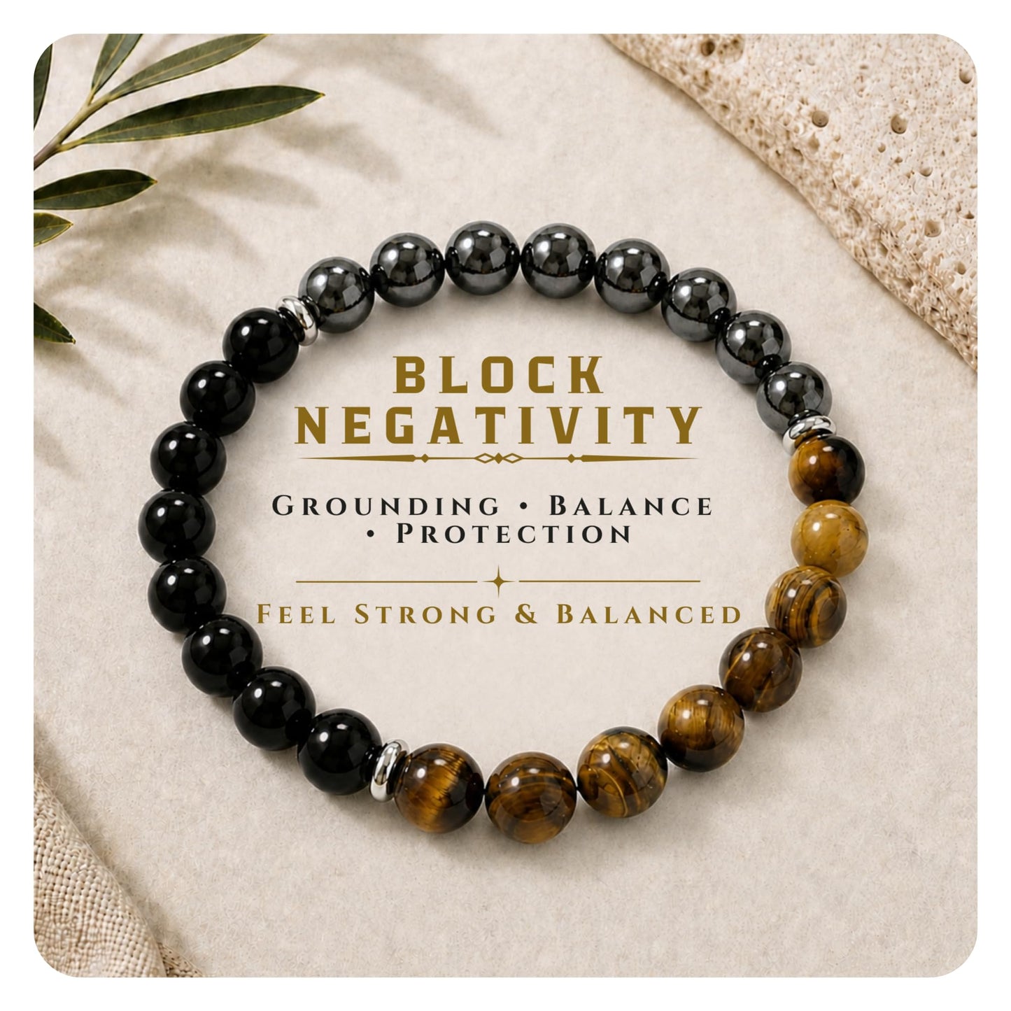 BEMELO Triple Protection Bracelet for Men & Women, 8mm Tiger Eye - Black Tourmaline - Hematite, Natural Stone Beaded Stretch Bracelet