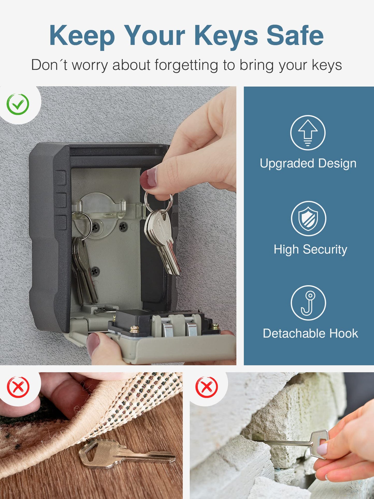 Puroma Key Lock Box with Key Hook, Resettable 4-Digit Combination, Waterproof Key Storage Security, Large Capacity Wall Mounted for House Keys, Realtors, Garage Spare Keys