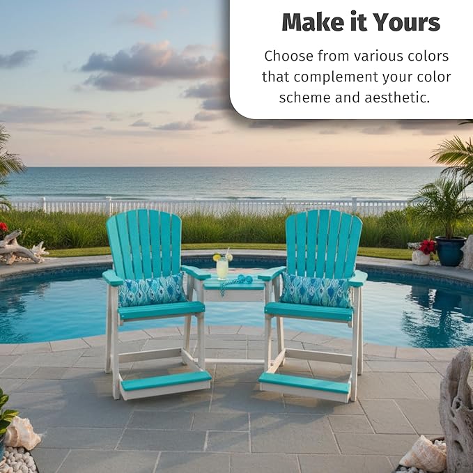 DutchCrafters Plastic Poly Outdoor Bistro Set with 2 Chairs and Attached Center Table, 3 Piece Patio Furniture Set - Amish Made in USA (Tudor Brown & Weatherwood)