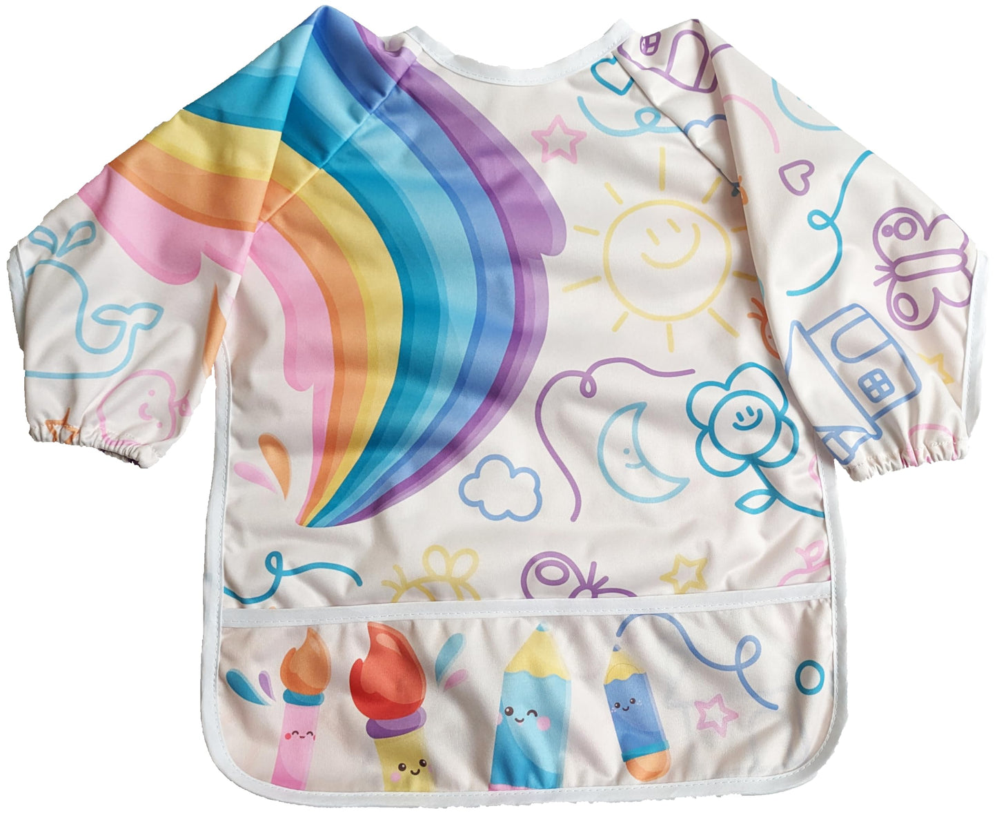 Madrona Brands Rainbow Doodle Full Long Sleeve Waterproof Toddler Art Smock | Crafts Cover, Paint Apron, Baby Bib | Fits Kids 1-3 Years