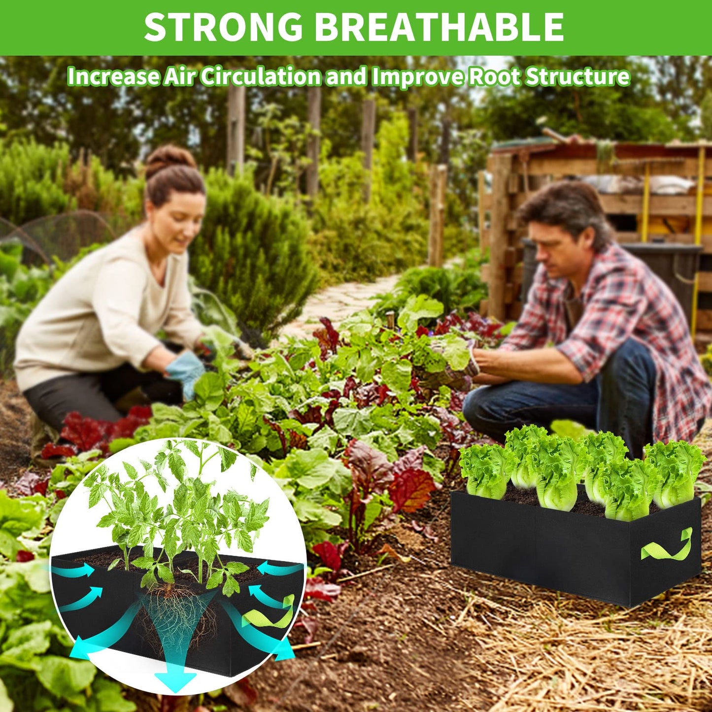 ANGELIOX 2Pcs Grow Bags, 3-Grids Rectangle Grow Bag,14 Gallon Thickened 400G Fabric Garden Bed, Nonwoven Square Flower Planter Containers for Flowers,Vegetable,Fruit, Growing Pots with Handles