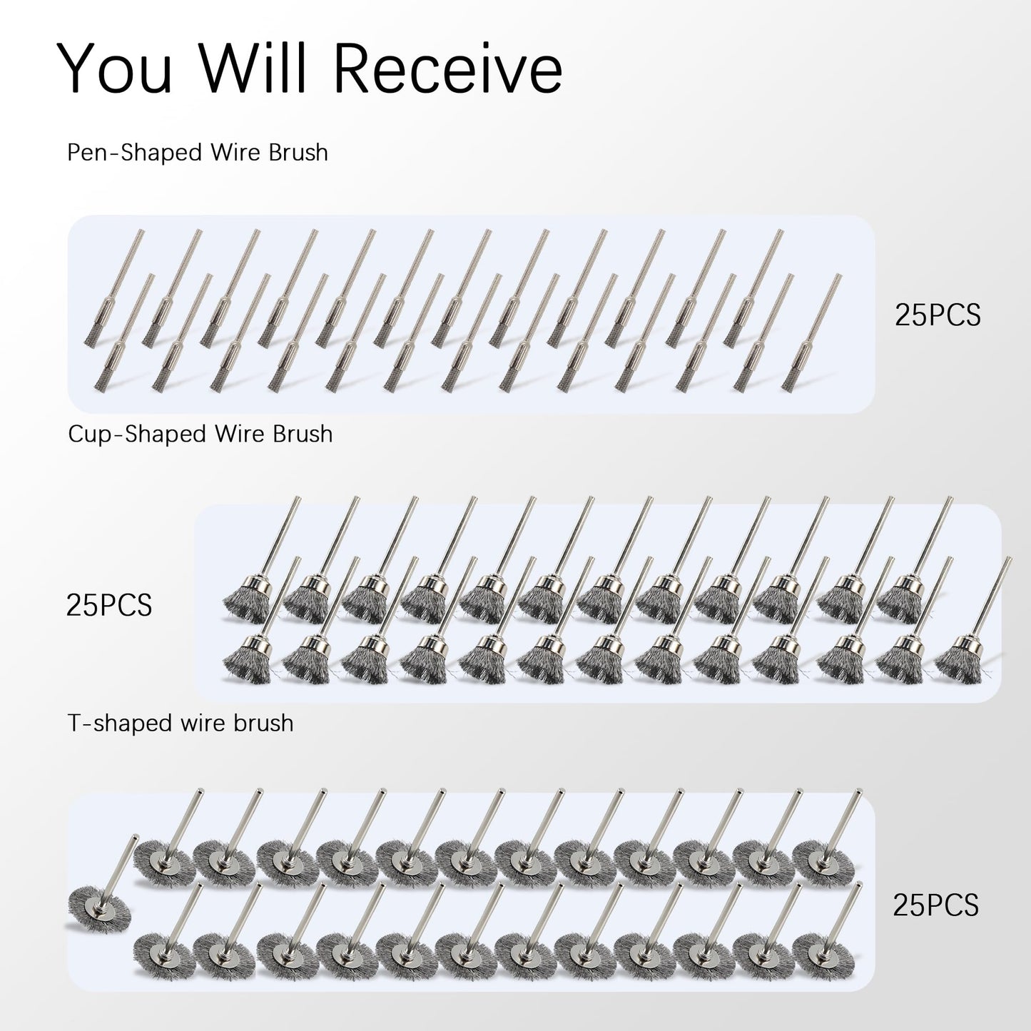 75PC Wire Brushes for Drill Set Steel Wire Wheels Pen Brush Bowl-shape Brushes for Rotary Tools Rust Paint Removal Grinding Sanding Polishing 1/8" handle
