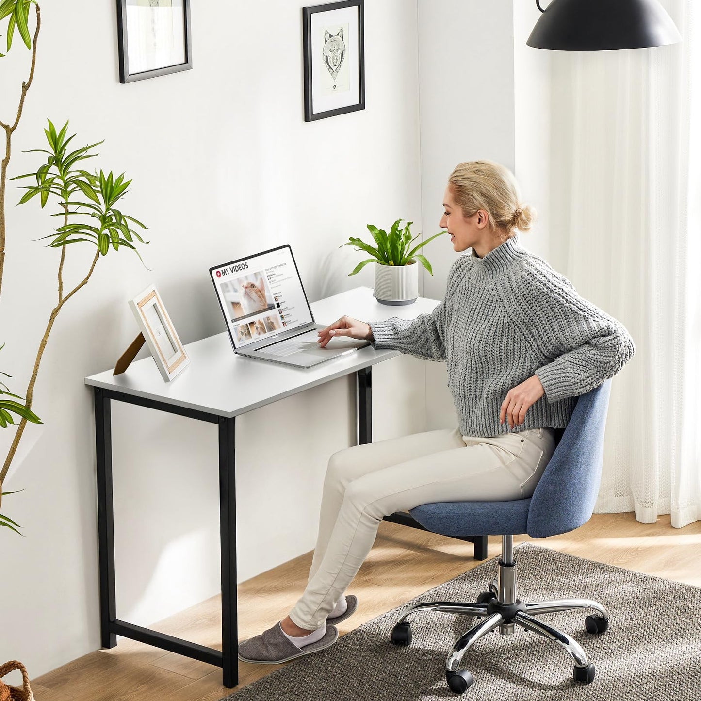 Sweetcrispy Computer Desk, Small Office 32 Inch Writing Work Study Student Teacher Home Bedroom Table with Metal Frame Wood Tabletop - White