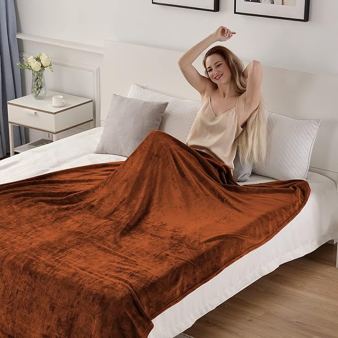 SOCHOW Flannel Fleece Blanket Queen Size, All Season Lightweight Super Soft Cozy Blanket for Bed or Couch, Caramel(90inch X90'')