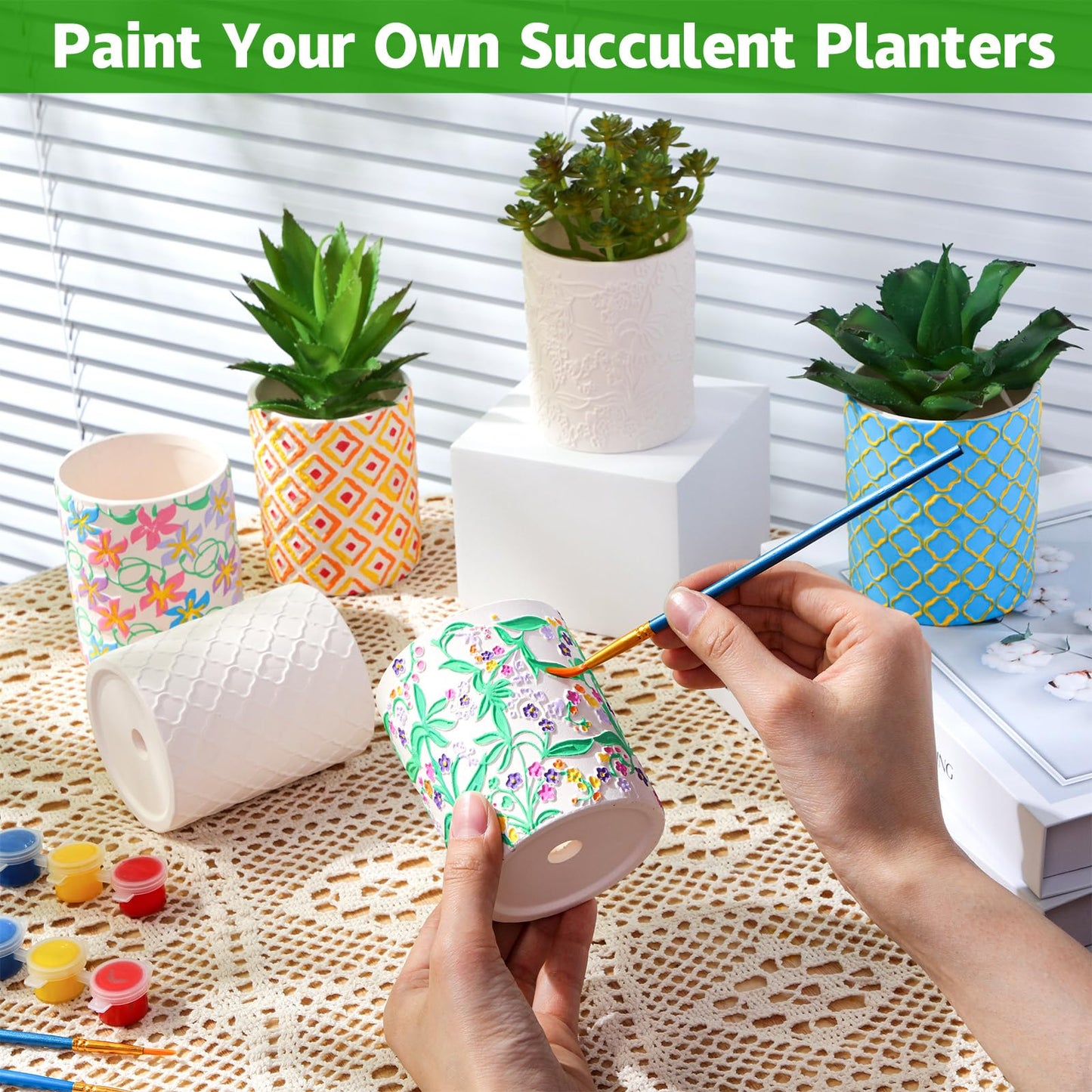 Zubebe 12 Pcs Paint Your Own Ceramic Pots Bulk Unfinished Succulent Pots Painting Kit with Drainage Hole Mini Paintable Plant Vase Ready to Paint Planter for Cactus DIY Craft